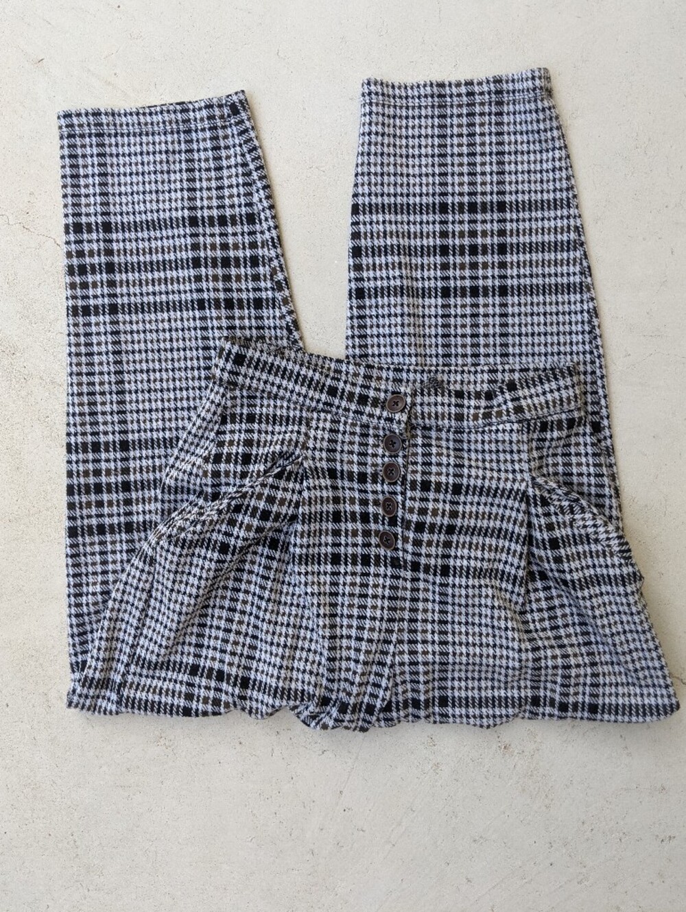 Free People Black + White Houndstooth Plaid Soft Relaxed Tapered Pants